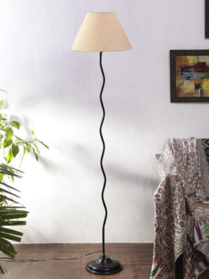 Ambika Home Off-white  Cotton  Zig Zag Floor Lamp | Modern Standing Lamp for Living Room, Bedroom & Home Decor